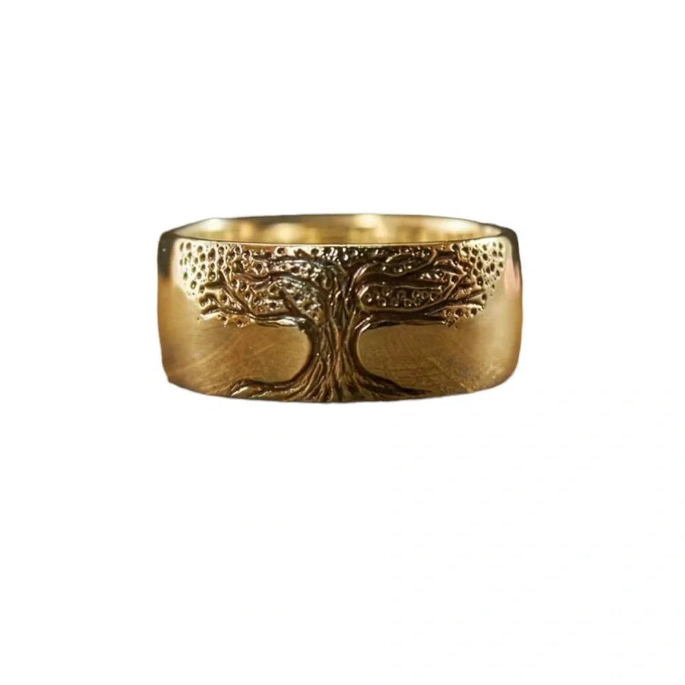 Tree of Life Gold Engraved Ring